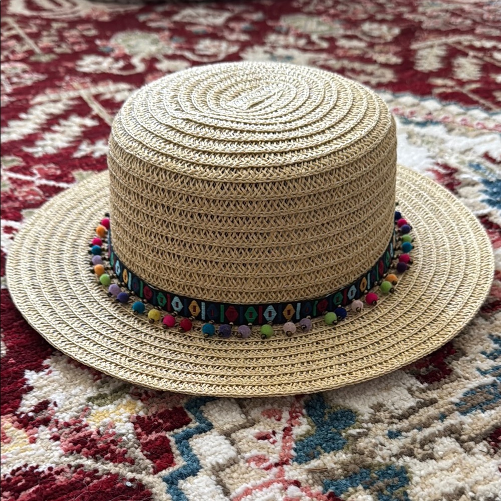 Steve Madden Colorful Pom-Pom Straw Hat